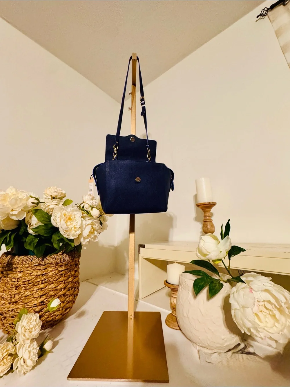 Navy Blue Leather Crossbody Satchel
